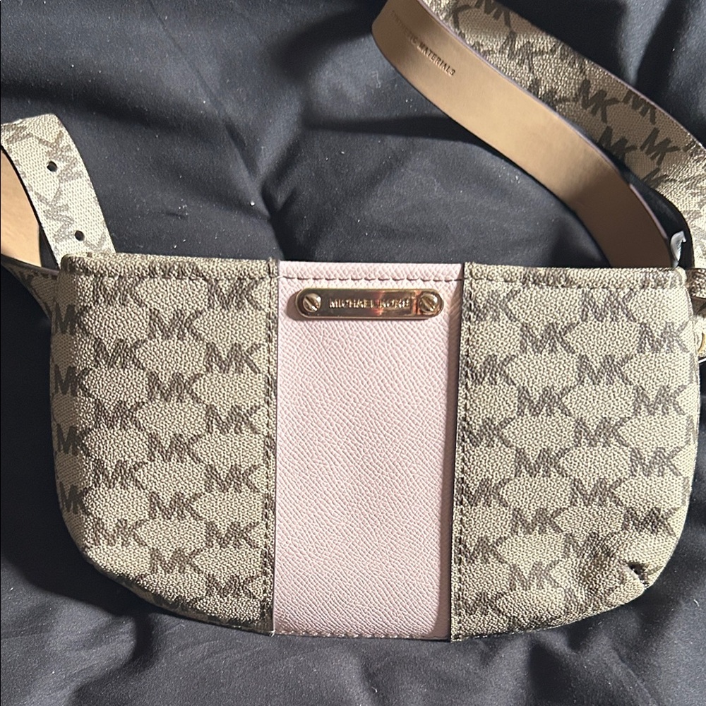 Michael Kors Tan and Pink Logo Belt Bag